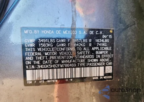 2015 Honda Fit Ex из США, поврежденный, VIN 3HGGK5H82FM786469